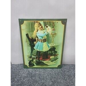 Vintage Dingman Soap Metal Sign Reproduction Little Girl and Kitten 9.5”x12”